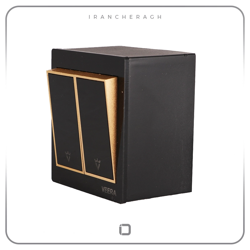 قیمت کلید و پریز روکار امگا مشکی با زه طلایی برند ویرا
